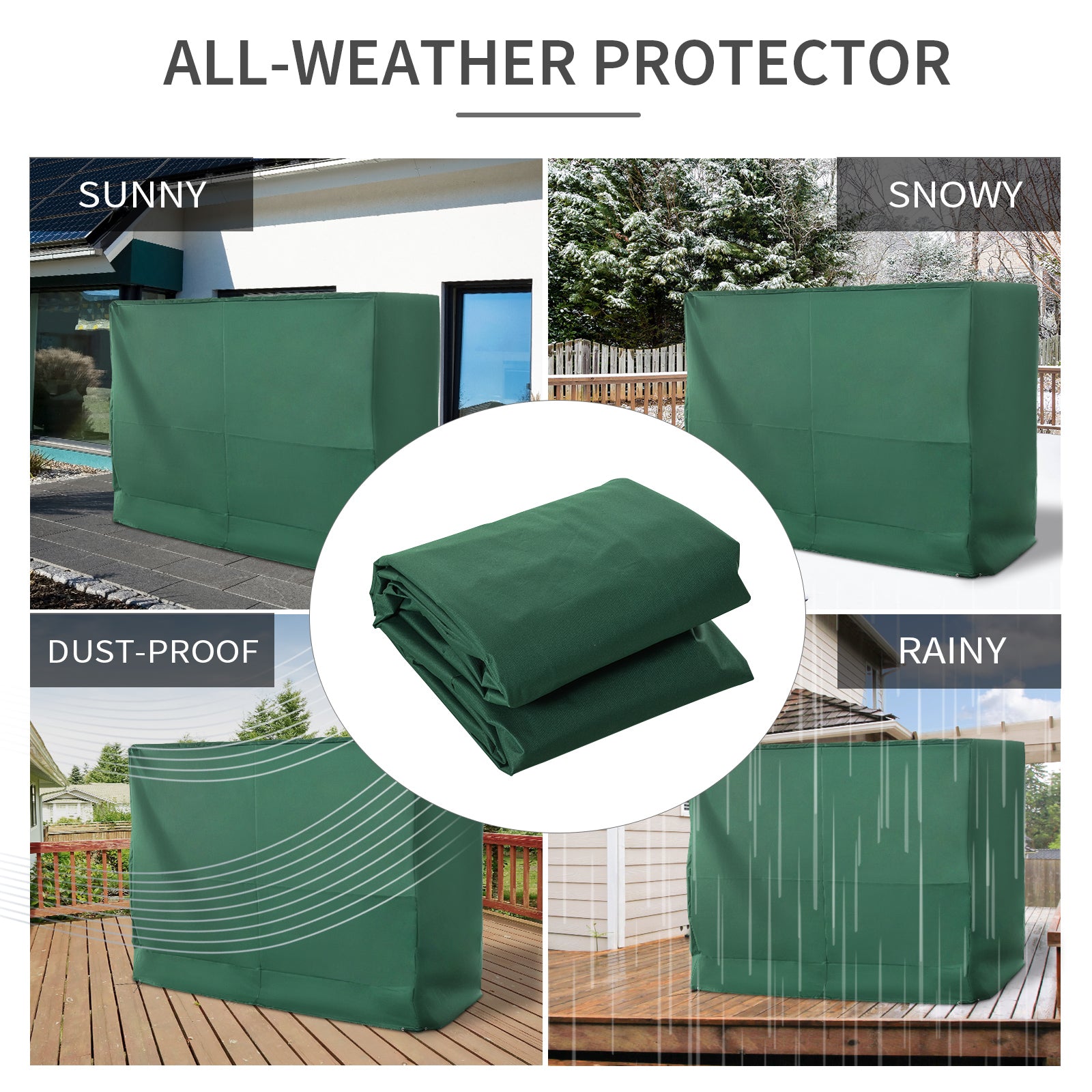 600D Oxford 3-Seater Patio Swing Cover Outdoor Swing Chair Cover Rain Protection Waterproof Anti-UV, Dark Green