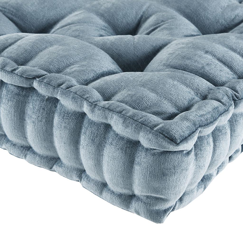 Textured Chenille Square Floor Pillow Cushion with 100% Hypoallergenic Polyester, Tufted Detailing, Scalloped Edge, 20" L x 20" W x 5" H, Aqua