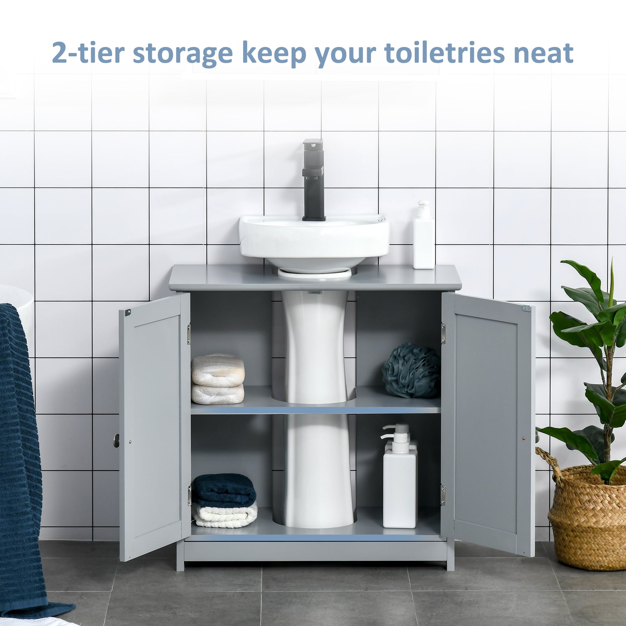 Bathroom Vanities, Bathroom Sink Cabinets with U-Shape Cut-Out and Adjustable Internal Shelf, Gray