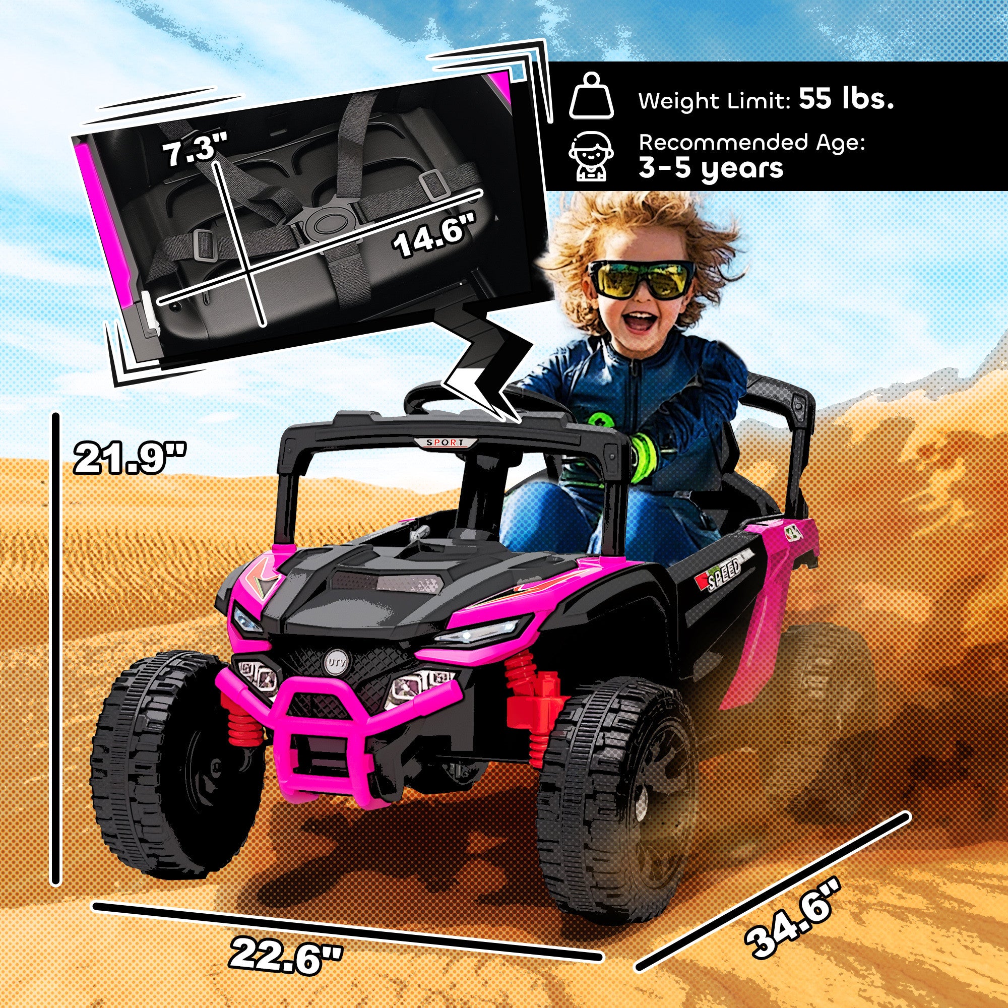 12V Kids Ride On Truck, Battery Powered Electric UTV Vehicle with Rear Suspension, Remote Control for 3-5 Years, Pink