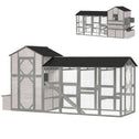 147" Extra Large Chicken Coop, Wooden Hen House for 8-10 Hens, Outdoor Chicken House Poultry Hutch with Run, Gray