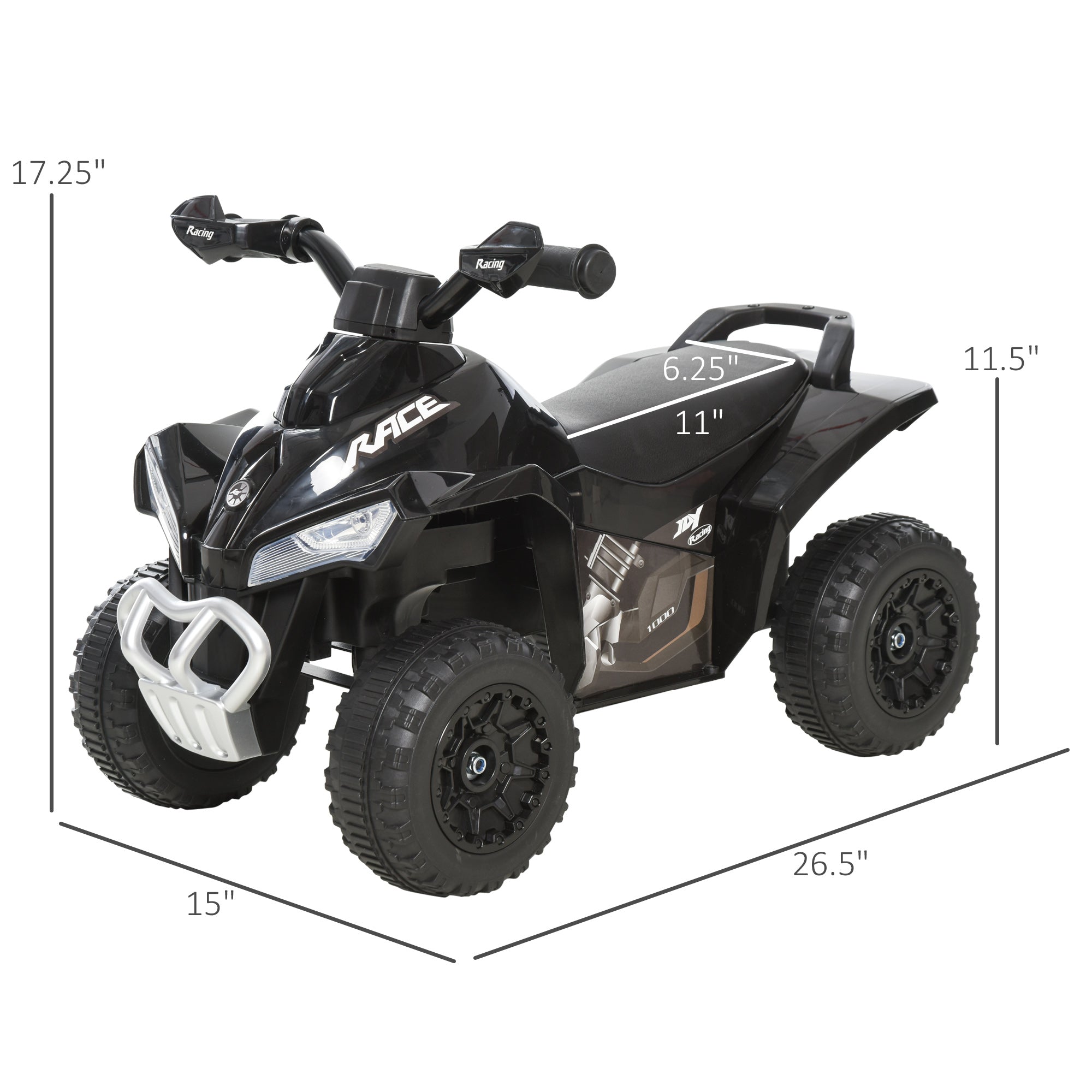 NO Power Kids Ride On Push Car, Ride Racer, Foot-to-floor Sliding Car, Walking ATV Toy with Music, Lights, for 1.5-3 Years Old, Black