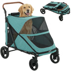 Dog Stroller for Large Dogs Up to 66 LBS with All-Terrain Spring Suspension, 8-Position Adjustable Handle, Teal