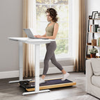 2.5HP Walking Pad, Wood Under Desk Treadmill with Remote Control, Transport Wheels and LED Display for Home Gym Office