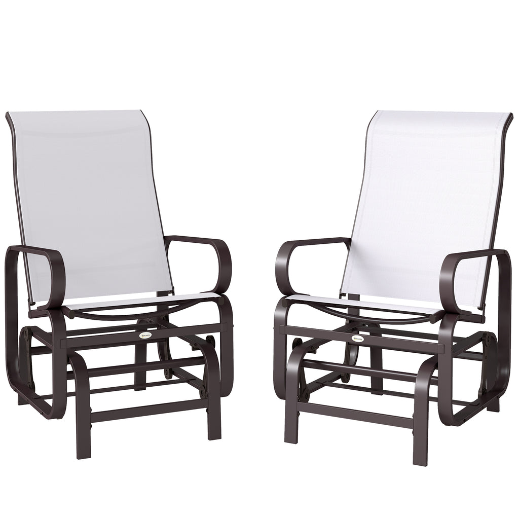 Gliding Lounger Chair Set of 2, Single Rockers with Lightweight Metal & Mesh Construction, Beige