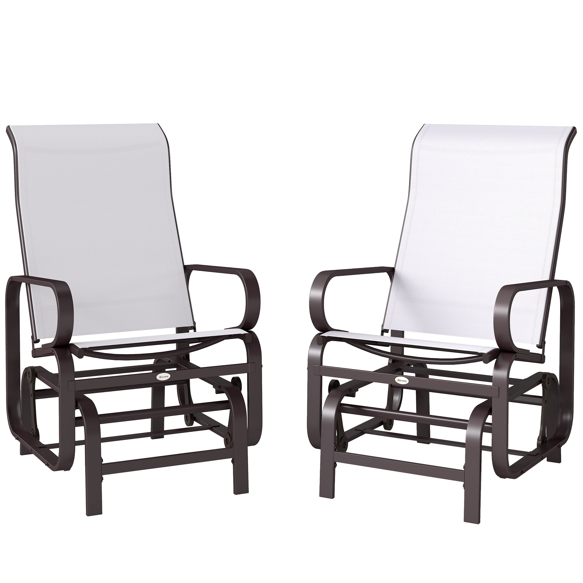 Gliding Lounger Chair Set of 2, Single Rockers with Lightweight Metal & Mesh Construction, Beige