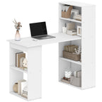 Computer Desk with 6-Tier Storage Shelves, Writing Desk Workstation with Bookshelf for Home Office, White