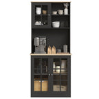 72" Kitchen Pantry Storage Cabinet with Hutch, Large Countertop, Glass Doors and Adjustable Shelves, Black