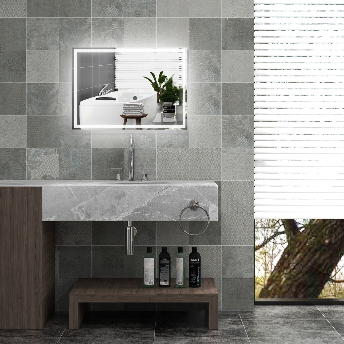 32" x 24" Bathroom Mirror with LED Lights, Dimmable Makeup Mirror, Vanity Mirror with 3 Colors, Smart Touch