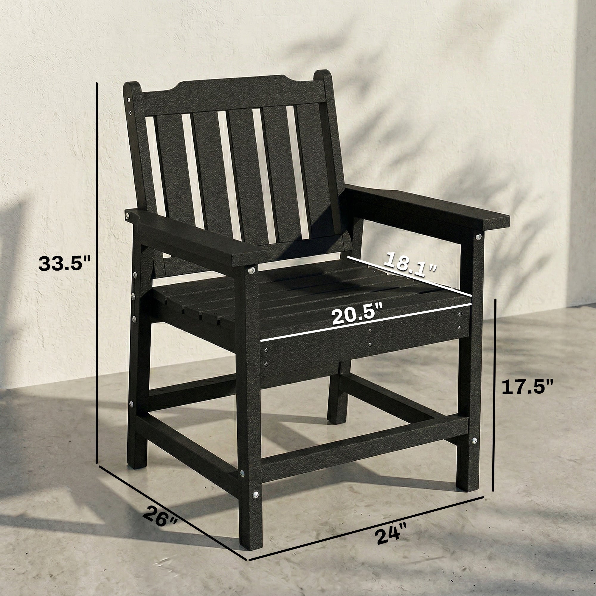 All-Weather Patio Chair, HDPE Patio Dining Chair, Heavy Duty Wood-Like Outdoor Furniture for Garden, Backyard, Deck, Porch, Lawn, Black
