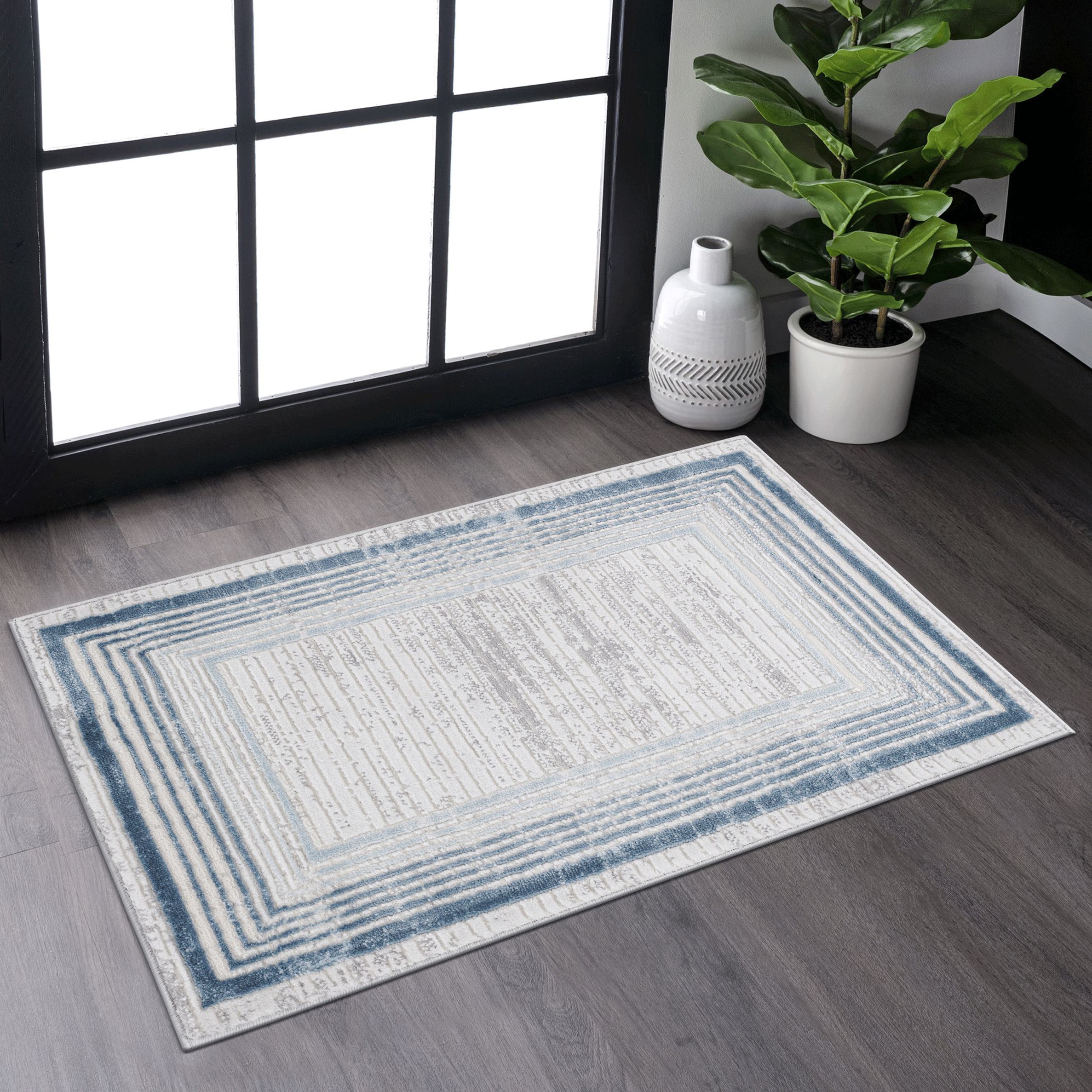 Naar 2x3 Stain-Resistant Area Rug with Cotton Backing, Medium Pile Height, Kid and Pet-Friendly Carpet, 36" L x 24" W x 0.35" H, Blue