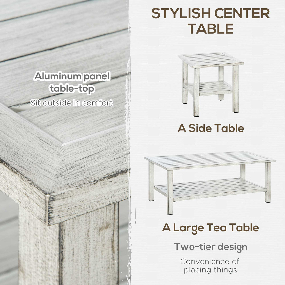 Aluminum Patio Furniture Set, 5 Piece Modern Outdoor Conversation Set with Loveseat Sofa, Chairs, Cushions, Coffee Table & Side Table, Gray