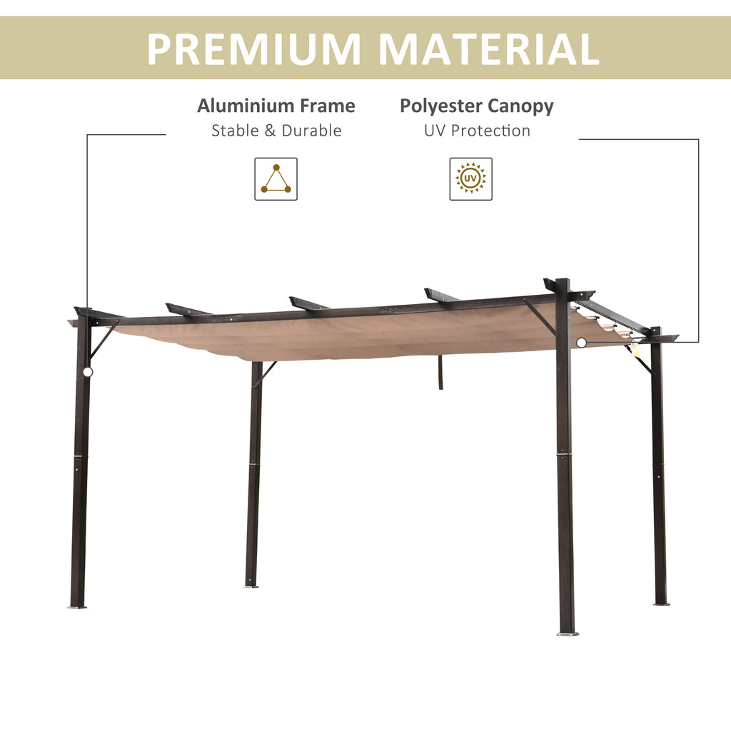 10' x 13' Aluminum Patio Pergola with Retractable Pergola Canopy, Backyard Shade Shelter for Porch, Outdoor Party, Garden, Grill Gazebo, Brown