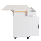 Kitchen Island with Trash Can Storage, Drop Leaf, Spice and Towel Rack, Adjustable Shelf, Utility Cart on Wheels, 51" L x 31.5" W x 35" H, White