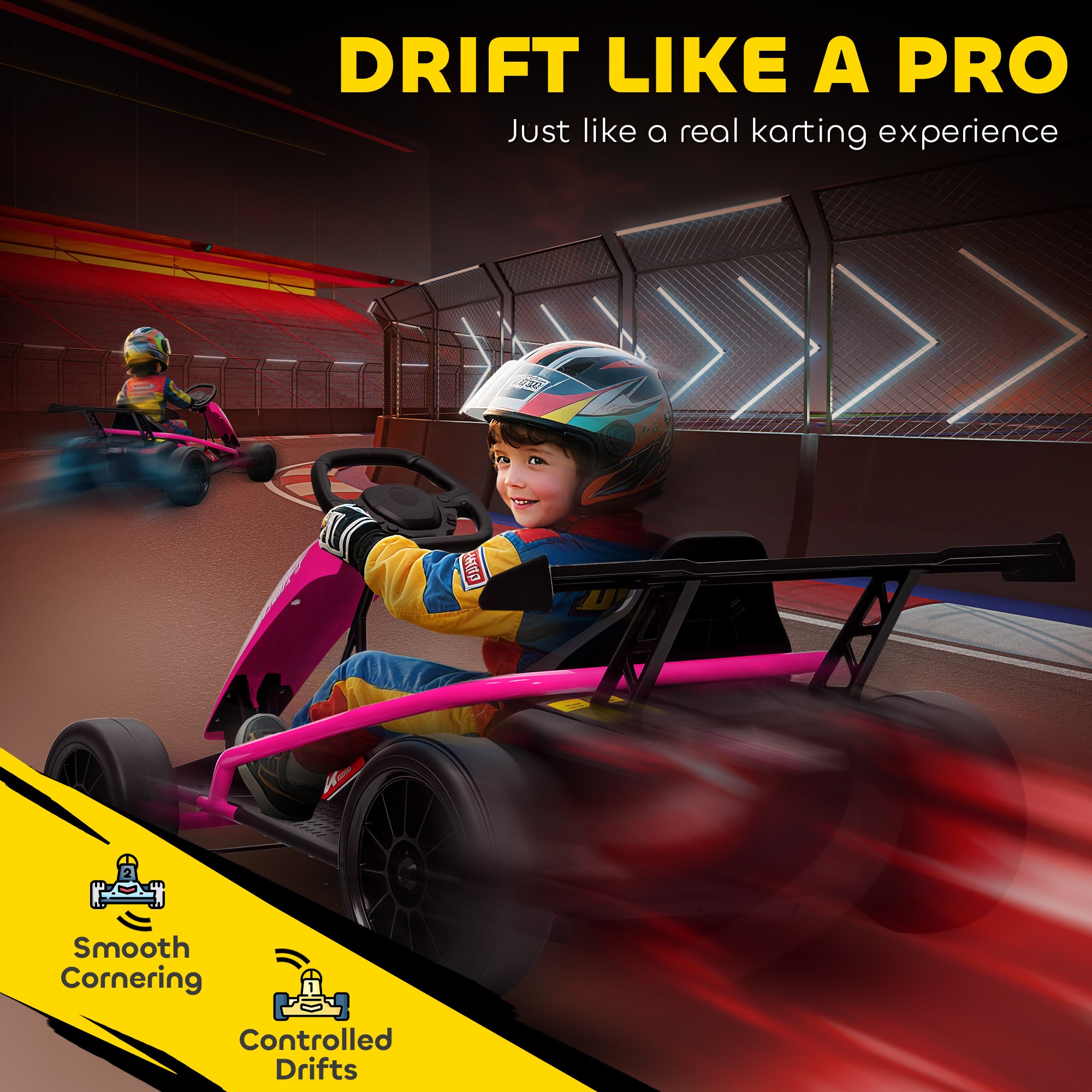 24V 7AH Kids Electric Go Kart, 8.1 MPH Battery Powered Drift Kart with Dual Motors, Soft Start for 8-12 Years, Pink