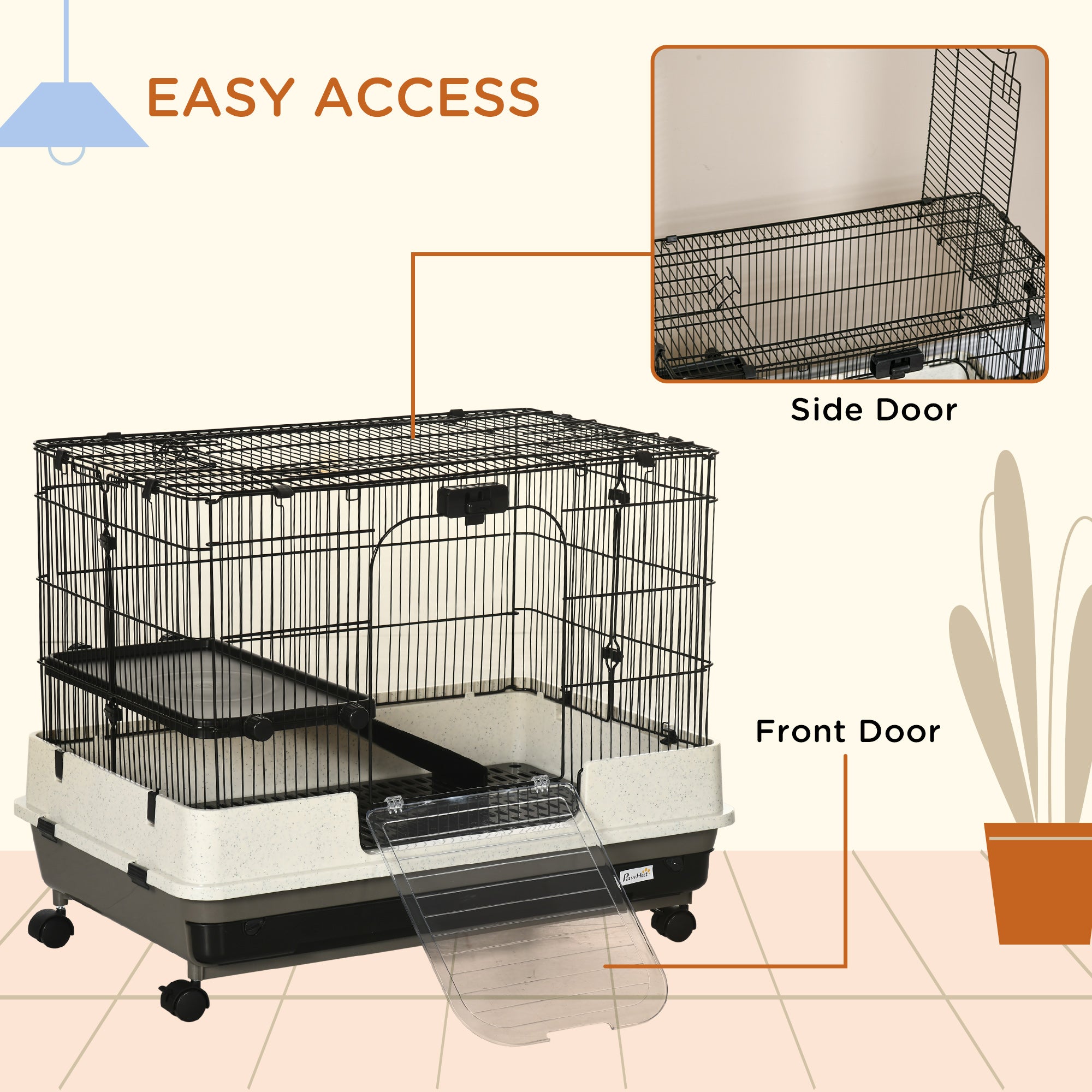 2-tier Compact Platform Rolling Small Animal Rabbit Cage for Hamsters, Chinchillas & Gerbils with a Large Living Space