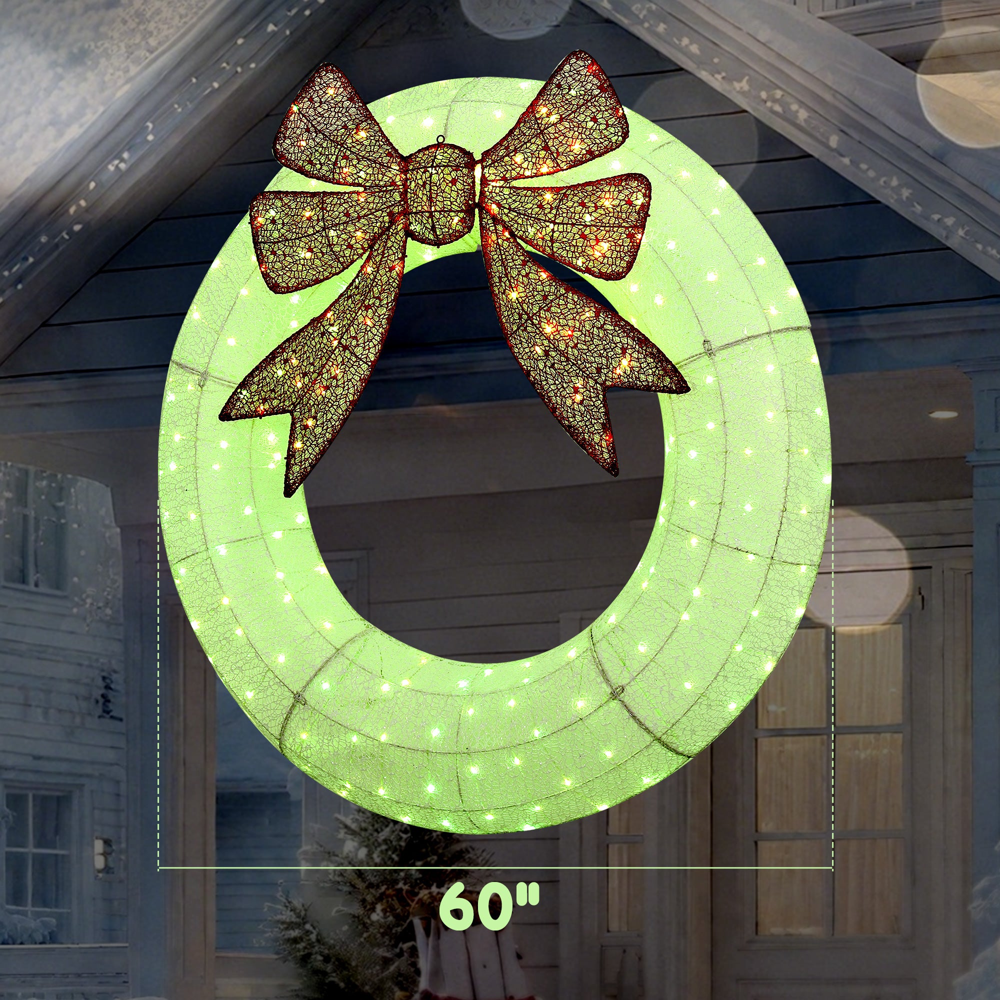 60 Inch Lighted Wreath Decoration with Dual Color LED, Christmas Wreath with Daily Timer, Remote for Indoor Outdoor