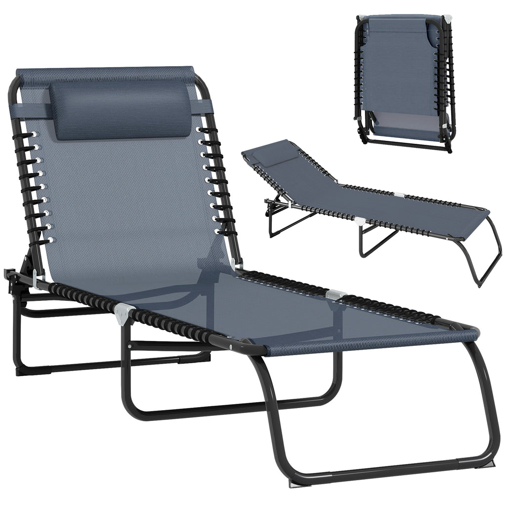 Folding Chaise Lounge Pool Chair with 4-Position Reclining Back, Breathable Mesh & Bungee Seat, Gray