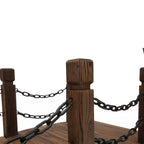 5 ft Wooden Garden Bridge Arc Footbridge with Metal Chain Railings & Solid Fir Construction, Carbonized