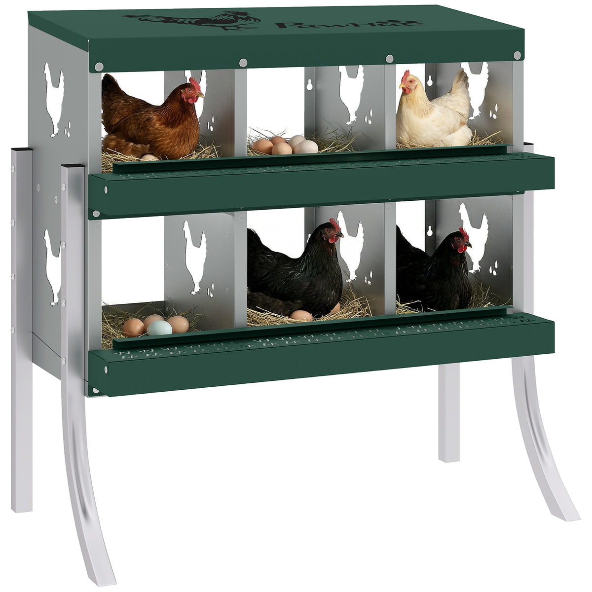 Chicken Nesting Boxes, 6 Compartment Steel Nesting Boxes for Chickens, Wall Mount Egg Laying Boxes with Vented Holes