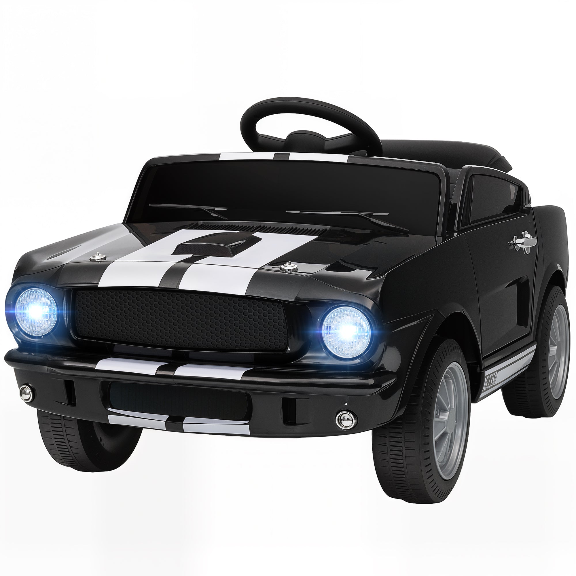 Licensed Shelby GT 350 Kids Ride On Car with Remote Control, Adjustable Speed, MP3, Smooth Start, LED Lights, Black