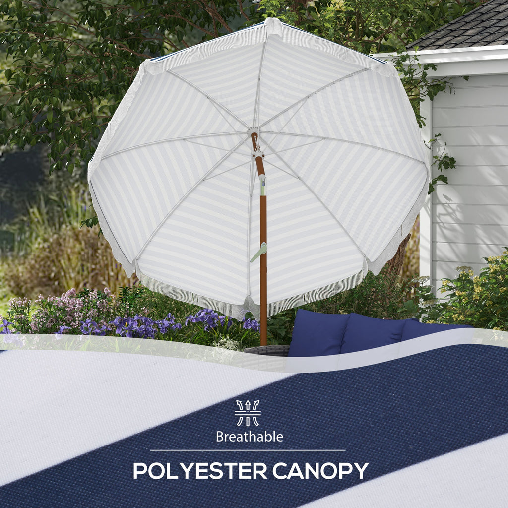 7 x 7 ft Outdoor Umbrella with Tilt, Vent, Patio Market Table Umbrella Parasol with Fringed Ruffles and Flounce, Blue