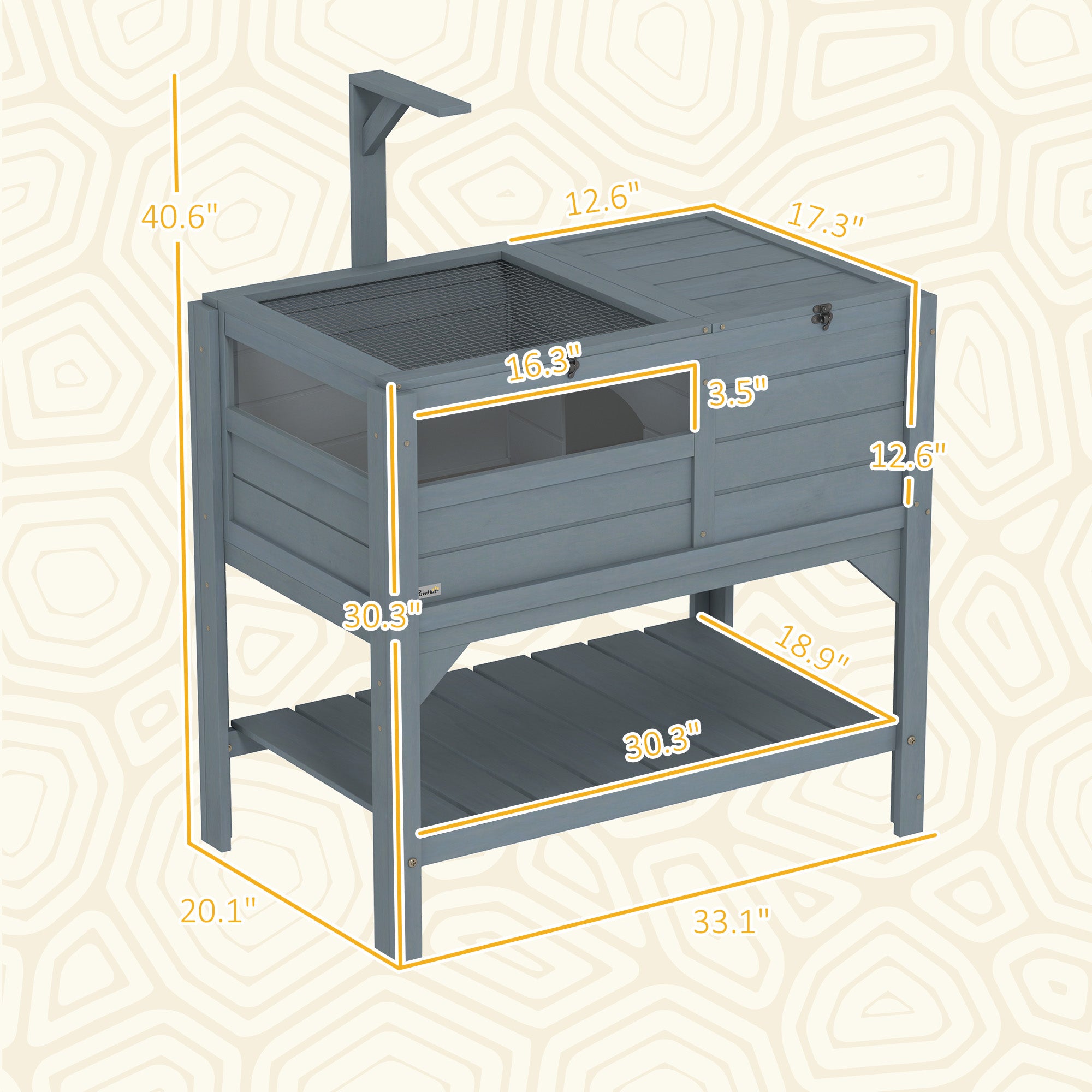 Tortoise Habitat with Shelf Storage Tortoise Gift Accessory with Weather Protection for Indoor, Gray