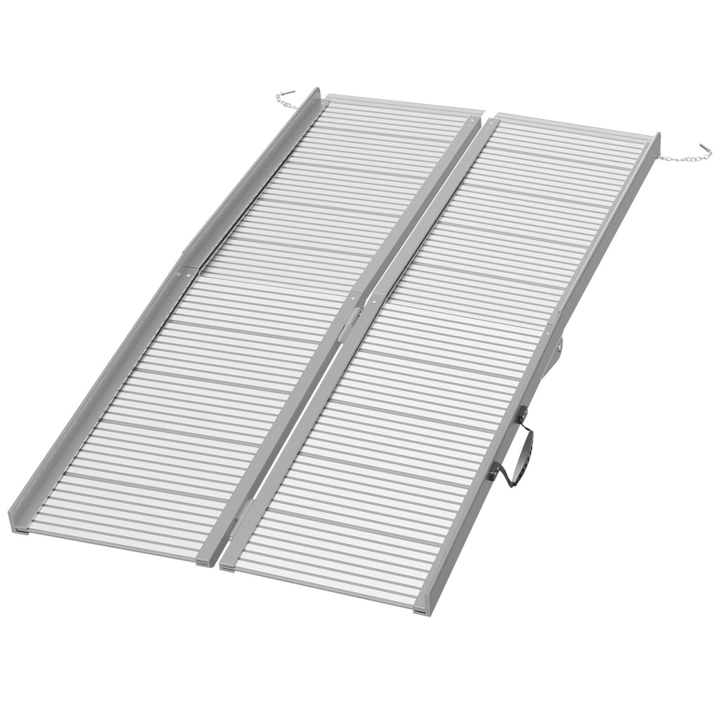 5' Foldable Handicap Ramp for Home, Steps, Doorways, Aluminum Portable Wheelchair Ramp, Textured Threshold Ramp, Silver