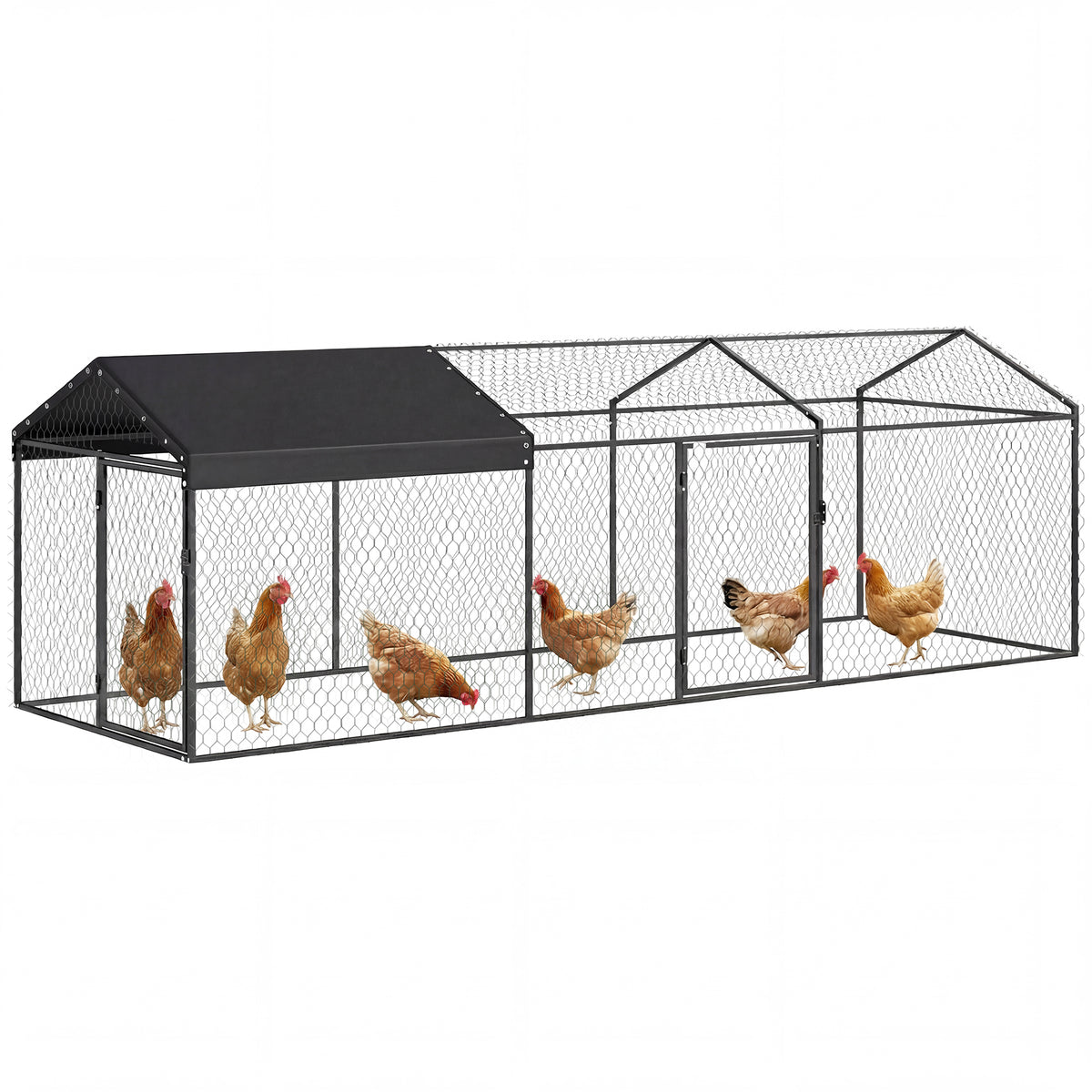 Large Metal Chicken Coop, Chicken Run with Waterproof & Anti-UV Cover for 3-5 Poultry, Outdoor Poultry Cage Rabbit Hutch