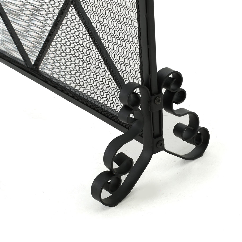 Modern Single Panel Iron Fireplace Screen with Durable Iron Frame, Rustproof Solid Free Standing Fire, 41.5" L x 8.9" W x 32.1" H, Black