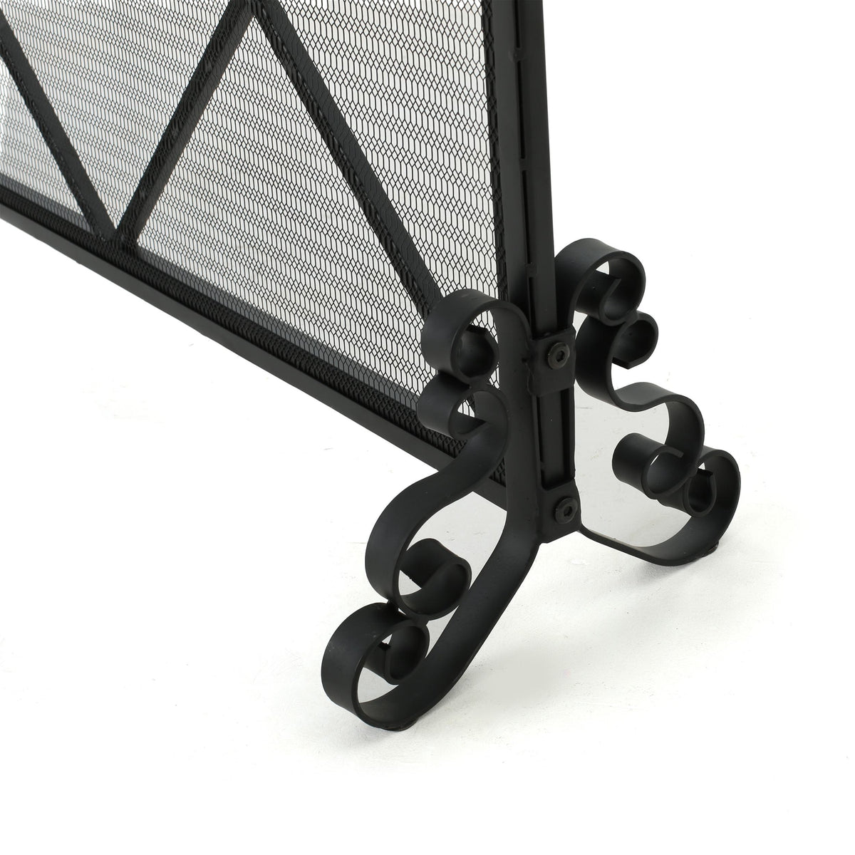 Modern Single Panel Iron Fireplace Screen with Durable Iron Frame, Rustproof Solid Free Standing Fire, 41.5" L x 8.9" W x 32.1" H, Black
