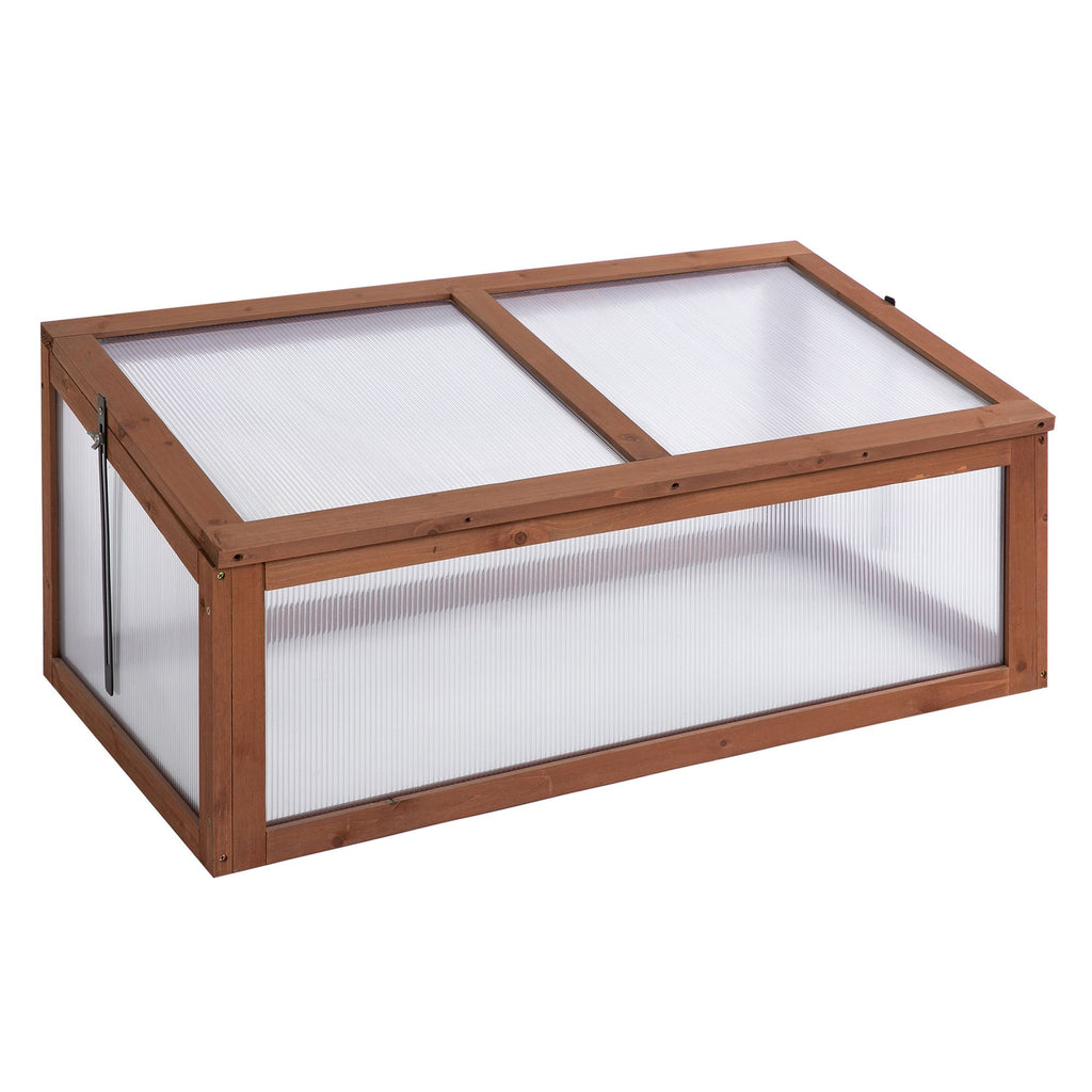 Wooden Cold Frame Greenhouse, Mini Greenhouse with Polycarbonate Board and Solid Wood Frame, Green House Cold Frame