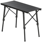 Adjustable Height Folding Picnic Table with Removable Plates, Aluminum Camping Table, Black