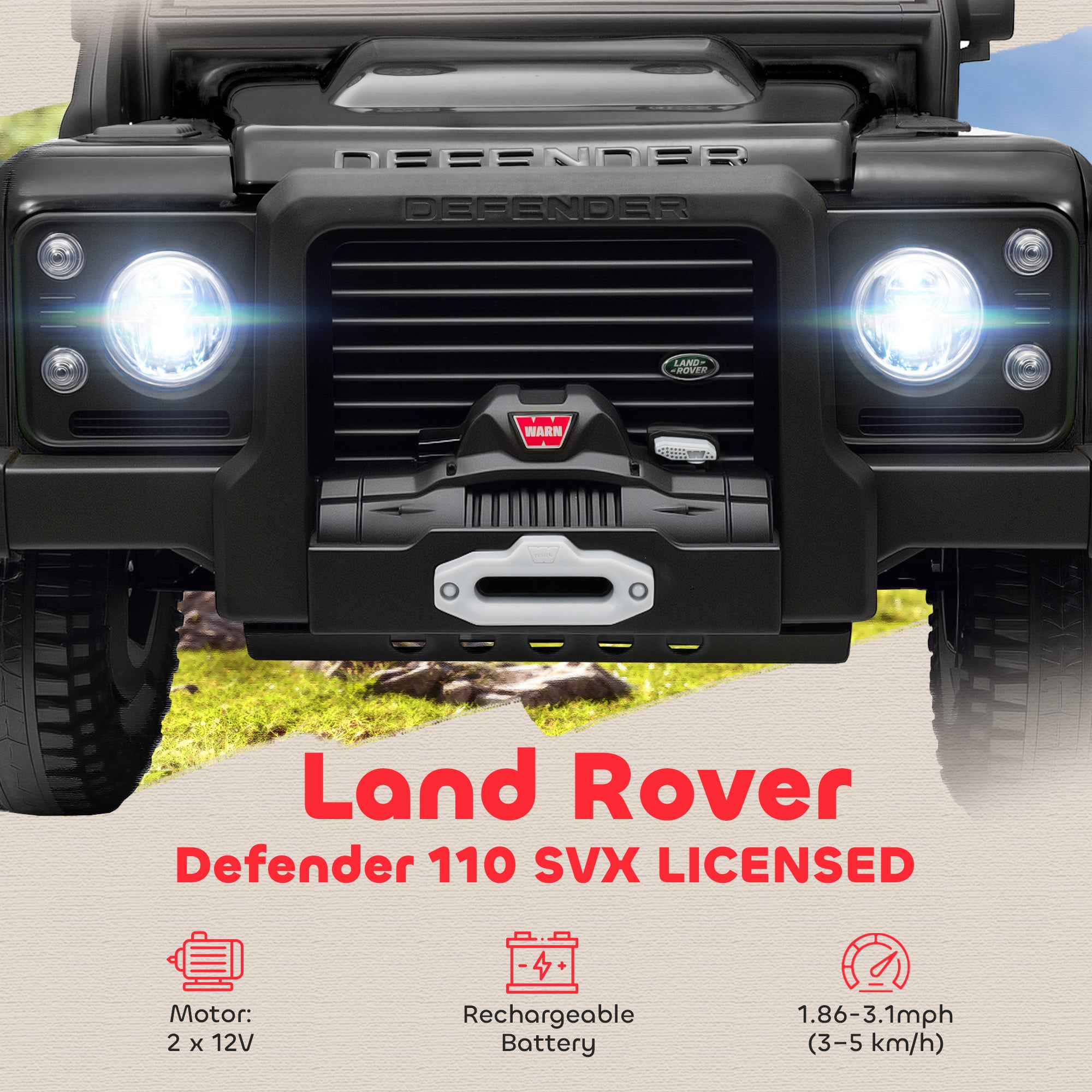Licensed Electric Car for Kids with Remote Control, Dual Motors, Spring Suspension, LED Lights, Black