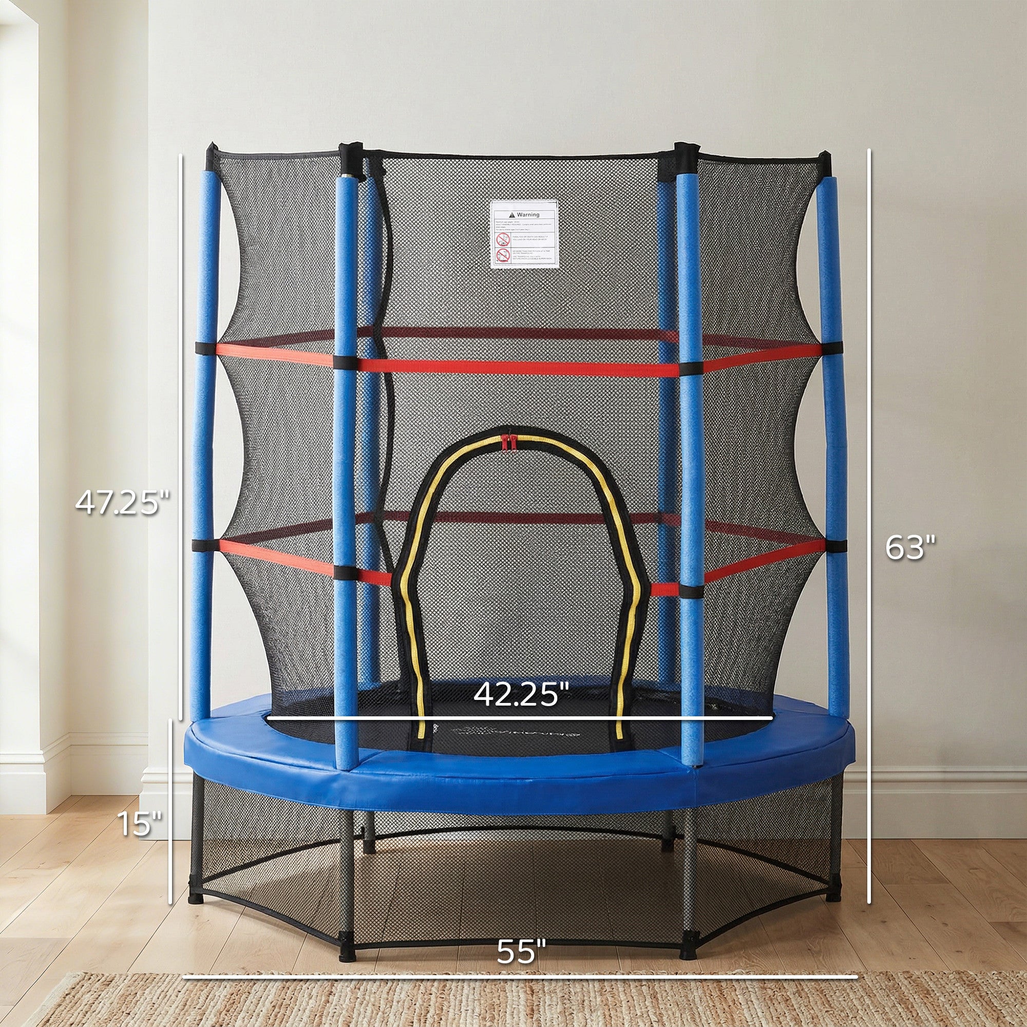 Φ5FT Kids Trampoline with Enclosure Net for Age 3 to 6 Years Blue