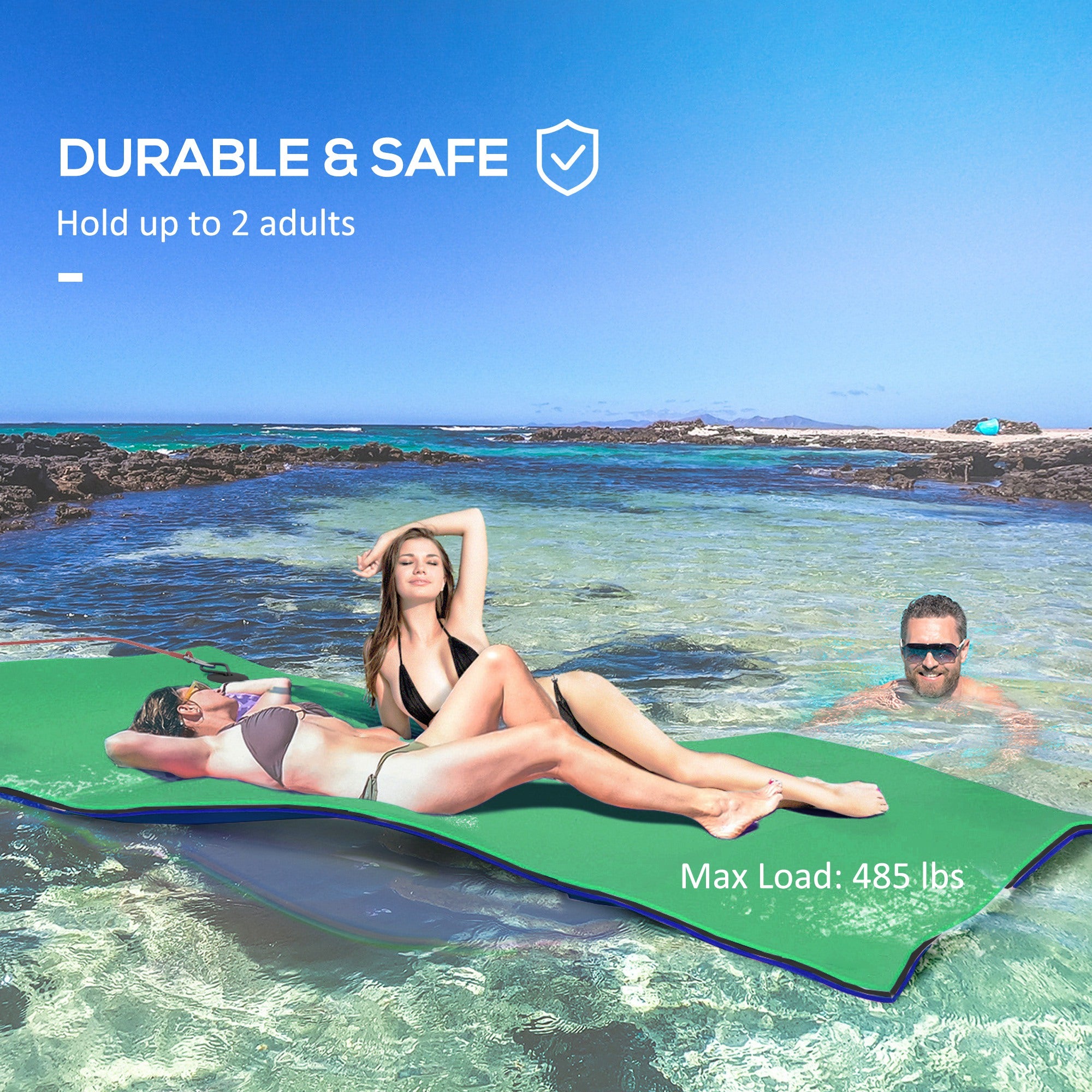 9' x 6' Lily Pad Water Mat for 2 Adults, Floating Water Pad for Lake, Pool, Ocean, Beach, and Boating, Green
