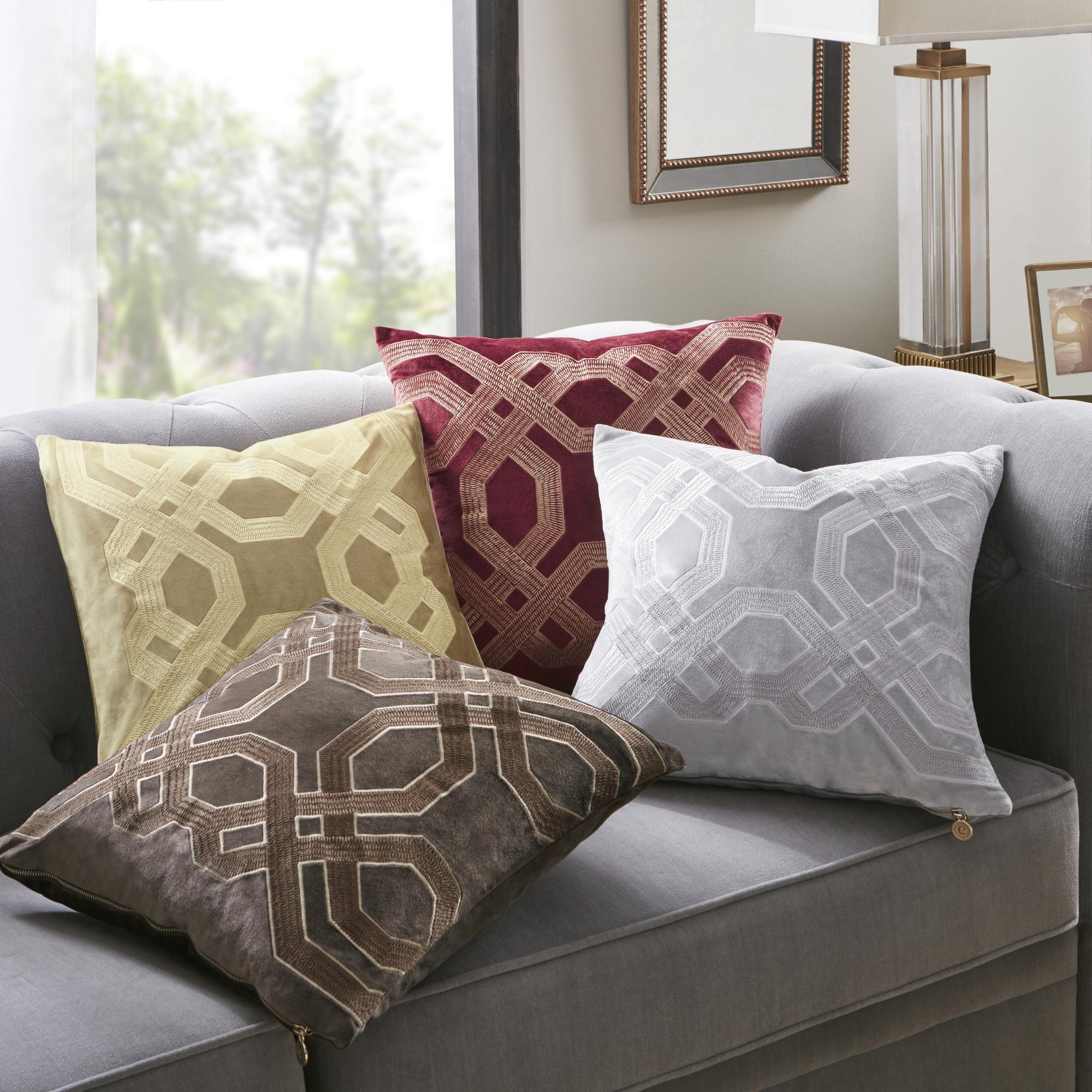 Decorative Square Pillow with Removable Goose Feather Insert, Polyester Velvet Embroidery, YKK Metal Zipper, 18" L x 18" W x 5" H, Gold