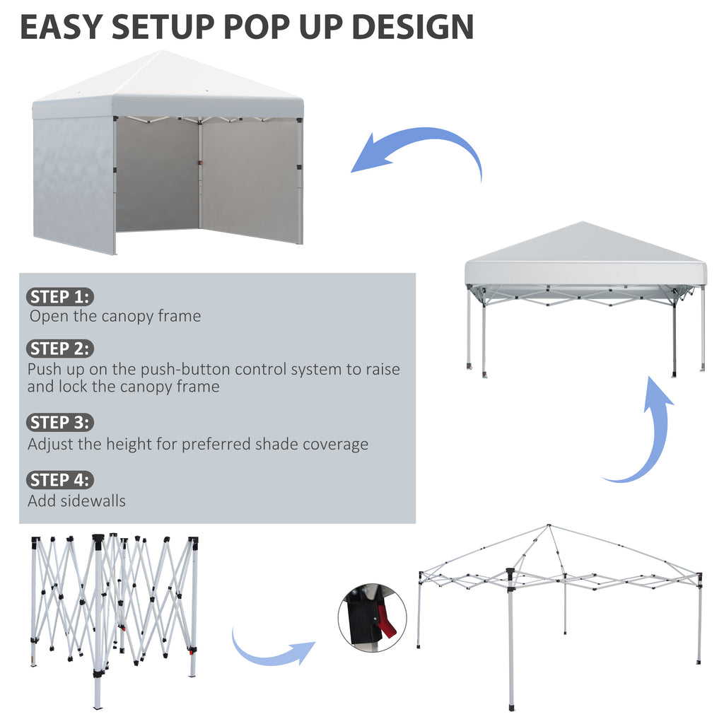 10' x 10' Pop Up Canopy Tent with 3 Sidewalls, Leg Weight Bags and Carry Bag, Height Adjustable, Instant Party Tent Event Shelter Gazebo for Garden, Patio, Cream