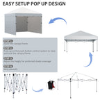 10' x 10' Pop Up Canopy Tent with 3 Sidewalls, Leg Weight Bags and Carry Bag, Height Adjustable, Instant Party Tent Event Shelter Gazebo for Garden, Patio, Cream