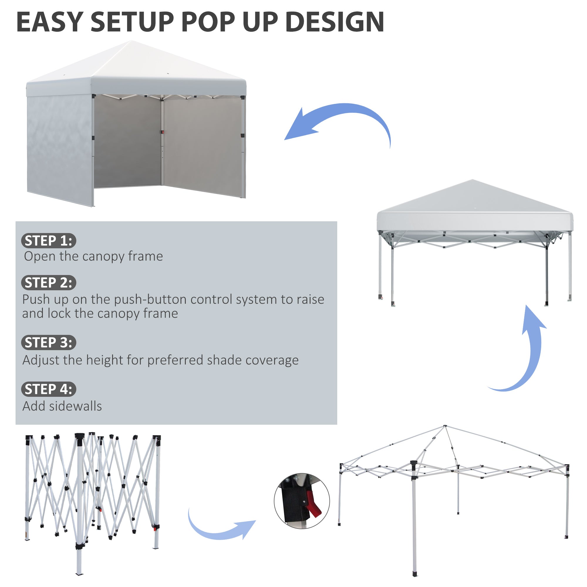 10' x 10' Pop Up Canopy Tent with 3 Sidewalls, Leg Weight Bags and Carry Bag, Height Adjustable, Instant Party Tent Event Shelter Gazebo for Garden, Patio, Cream