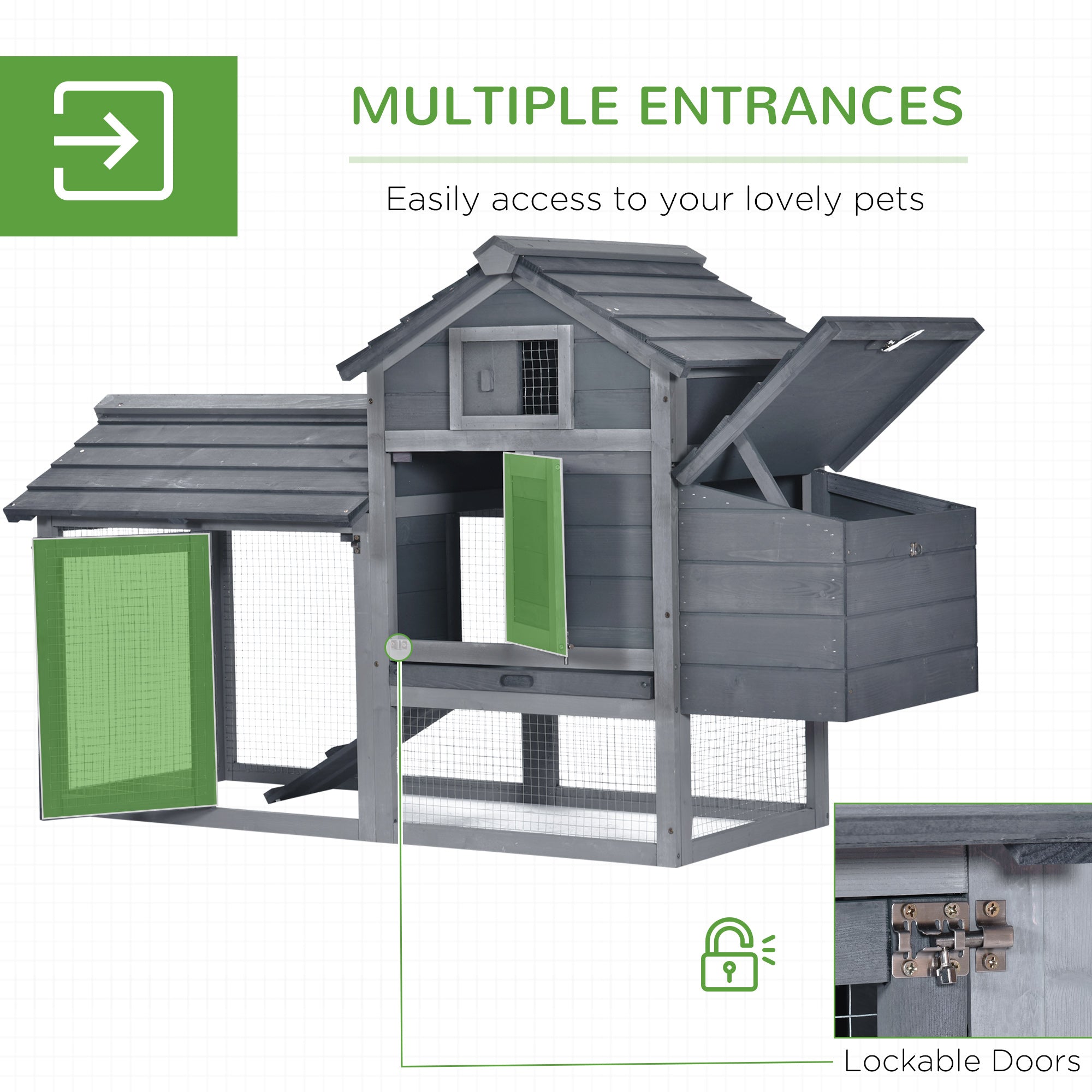 59" Small Wooden Chicken coop Hen House Poultry Cage for Outdoor Backyard with 2 Doors, Nesting Box and Removable Tray, Gray