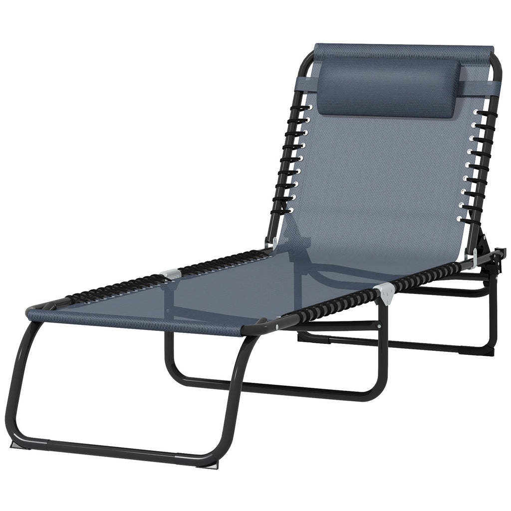 Folding Chaise Lounge Pool Chair with 4-Position Reclining Back, Breathable Mesh & Bungee Seat, Gray