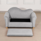 Ergonomic Foam Kids Sofa with Inner Toy Storage Chest, Velvet Kids Couch with Soft Arms, Children's Lounge Furniture, 33" x 16.25" x 19", Gray