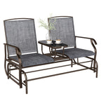 2-Seat Outdoor Glider Swing, Center Coffee Table and Independent Chairs, Supports Up to 352 lbs., Loveseat with Breathable Sling for Backyard, Garden, and Porch, Brown