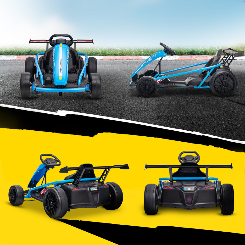 24V 7AH Kids Electric Go Kart, 8.1 MPH Battery Powered Drift Kart with Dual Motors, Soft Start for 8-12 Years, Blue