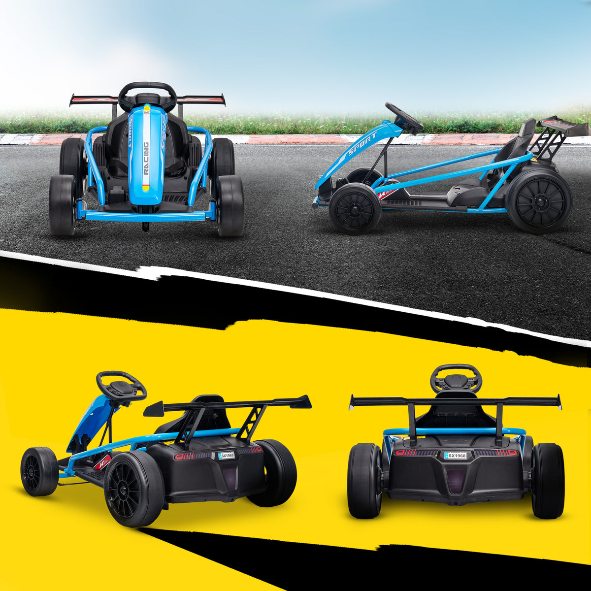 24V 7AH Kids Electric Go Kart, 8.1 MPH Battery Powered Drift Kart with Dual Motors, Soft Start for 8-12 Years, Blue