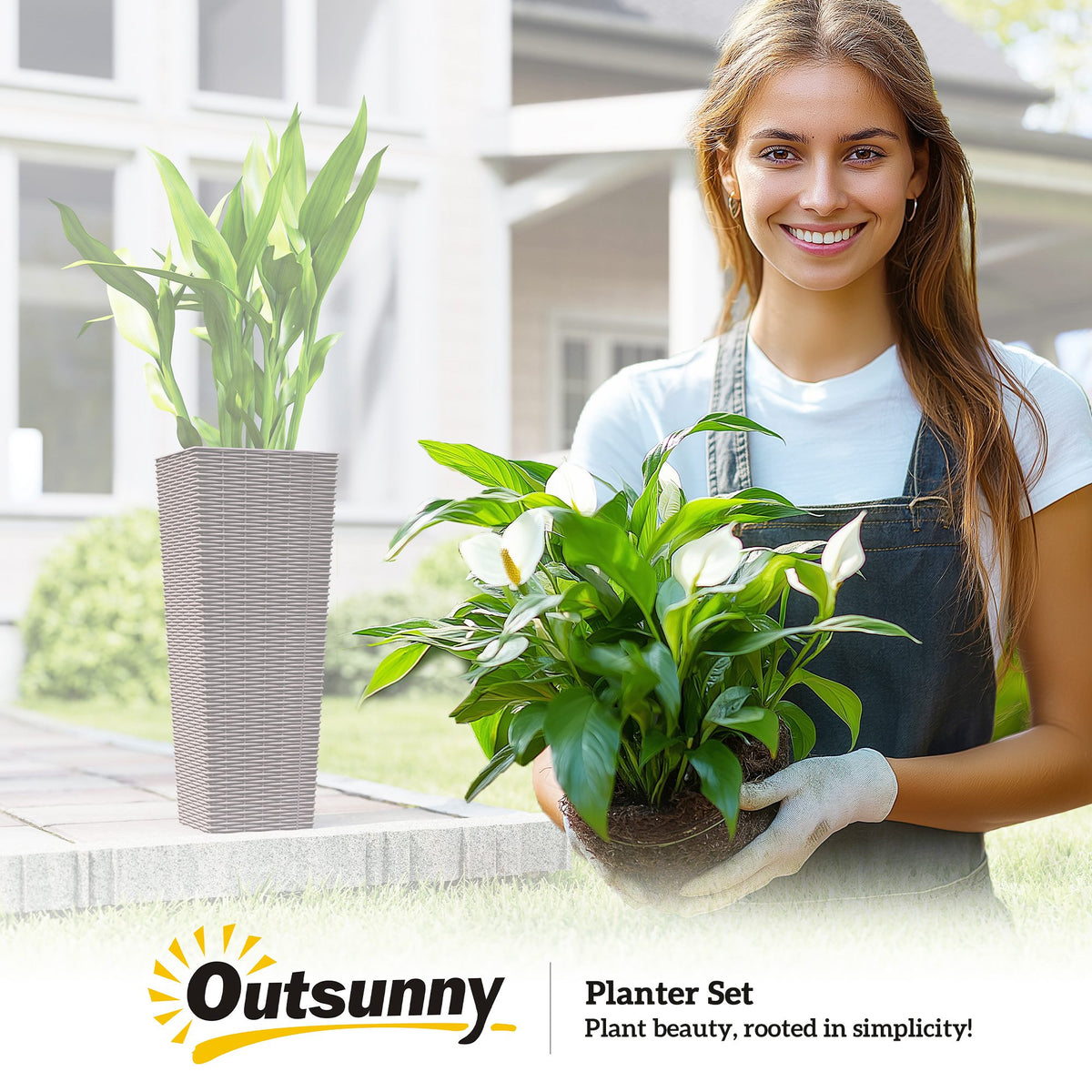 23.6 Inch Tall Planters for Outdoor Plants, Set of 2 Plastic Flower Pots with Drainage Holes, Brown