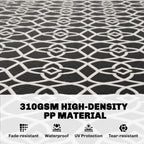 Reversible Outdoor Rug Carpet RV Camping Rugs with Carry Bag, 9' x 18', Black & White Clover