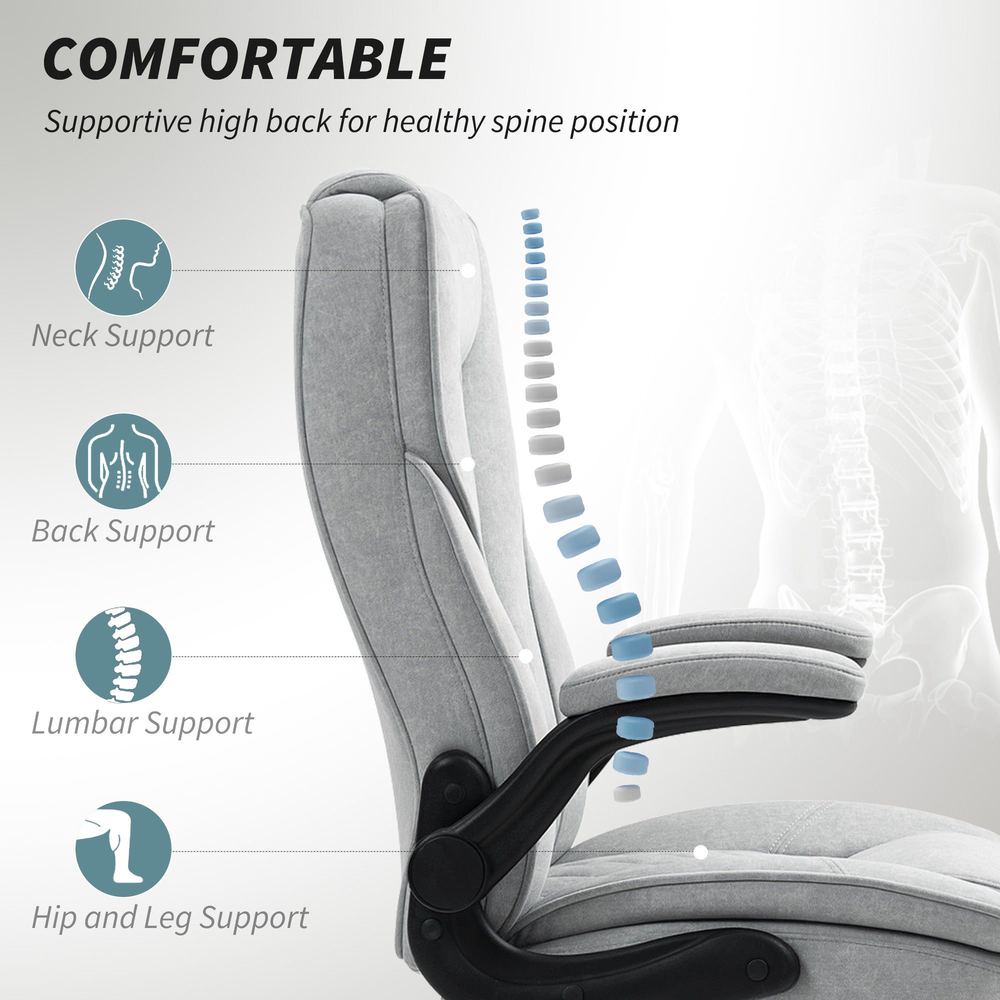 Executive Office Chair, Desk Chair with Flip-up Armrest, Diamond Fabric Computer Chair for Home Office, Gray
