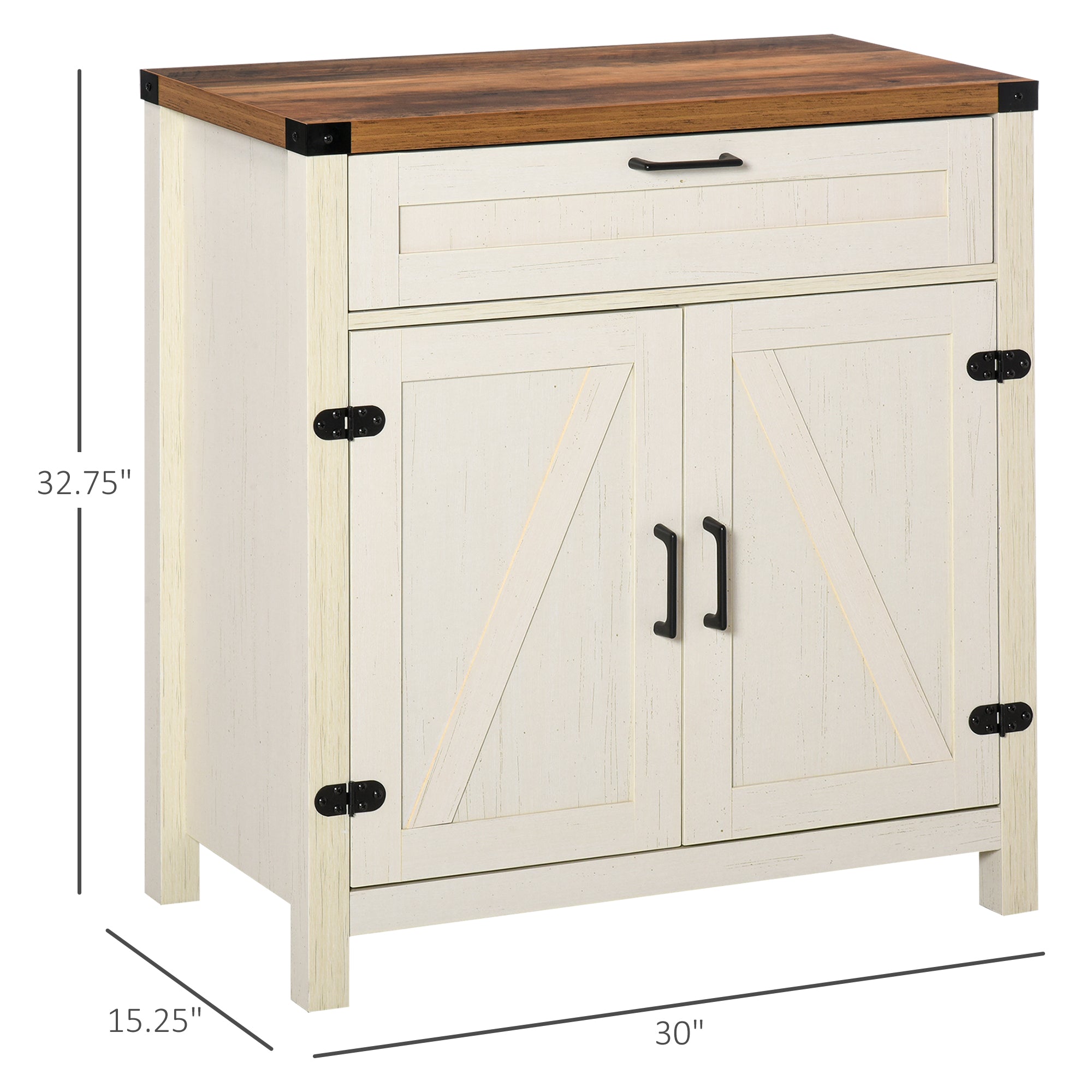 Modern Farmhouse Sideboard with Storage, Buffet Cabinet with 2 Barn Doors and Drawer for Dining Room, Distressed White